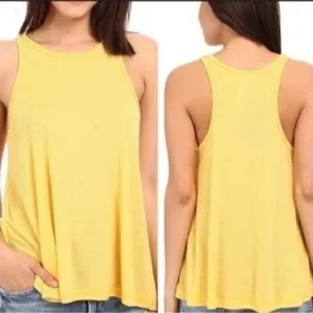 Free People Yellow Ribbed Racerback Tank Top